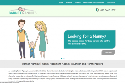 Barnet Nannies website portfolio screenshot