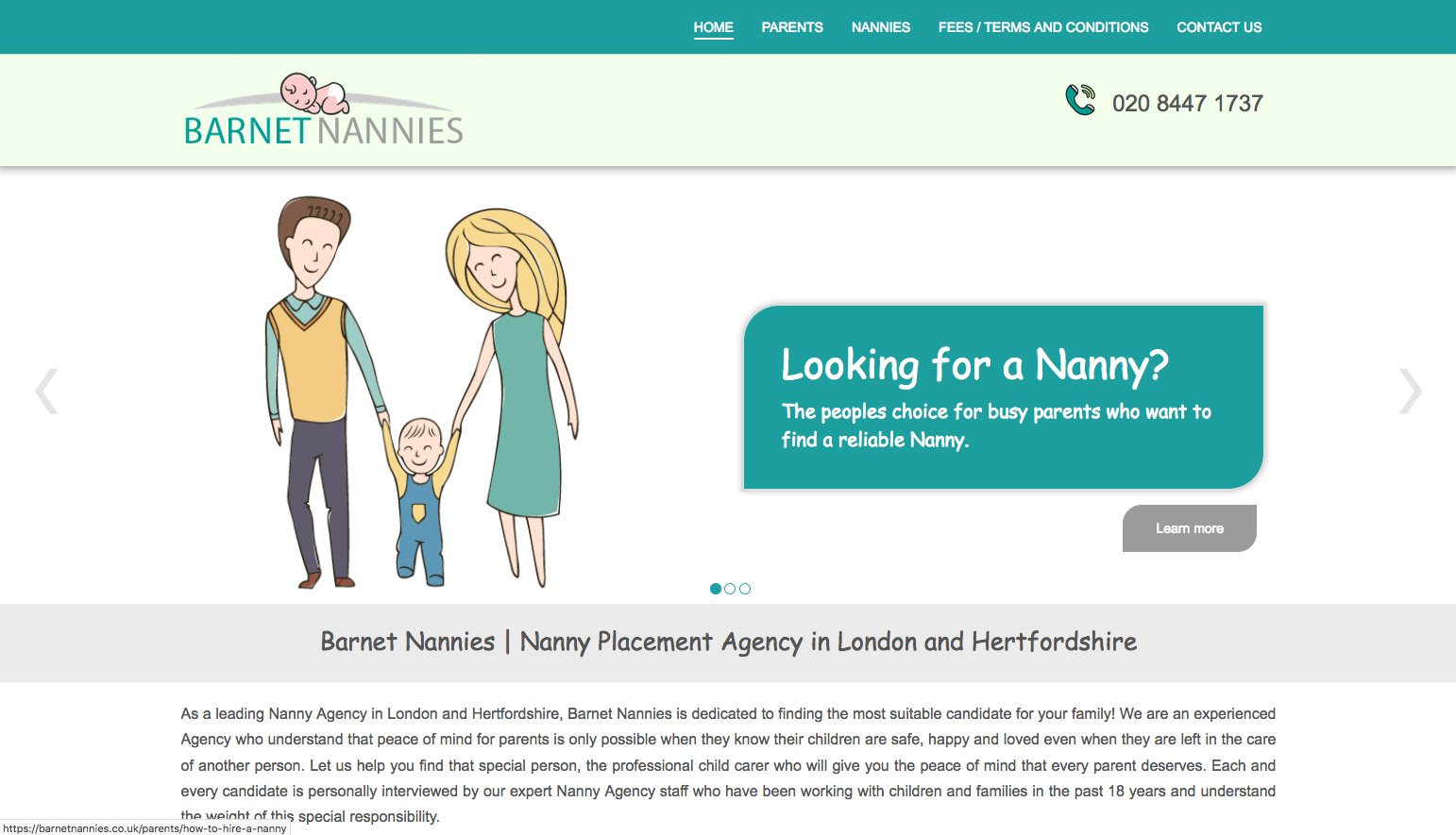 Barnet Nannies website portfolio screenshot